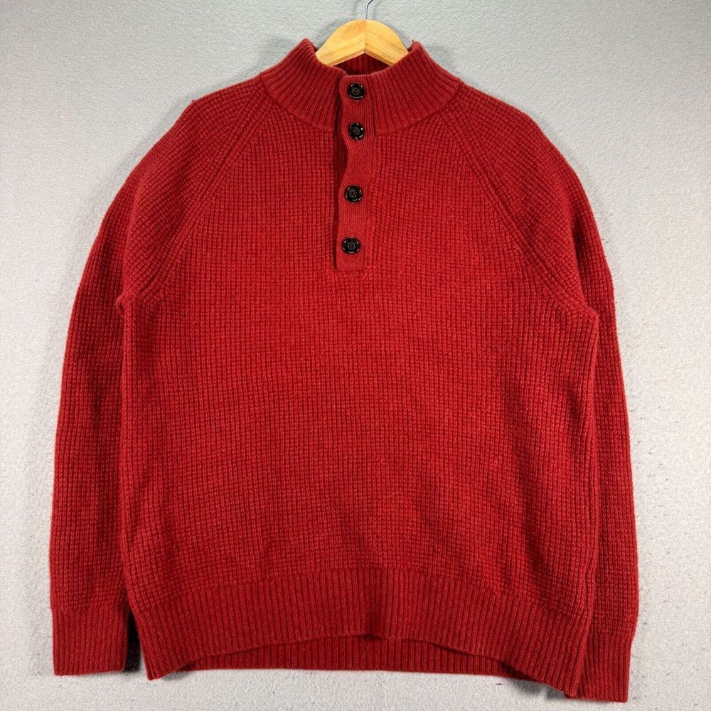 Banana Republic Wool Henley Sweater Mens Large Red Italian Yarn Comfort Stretch